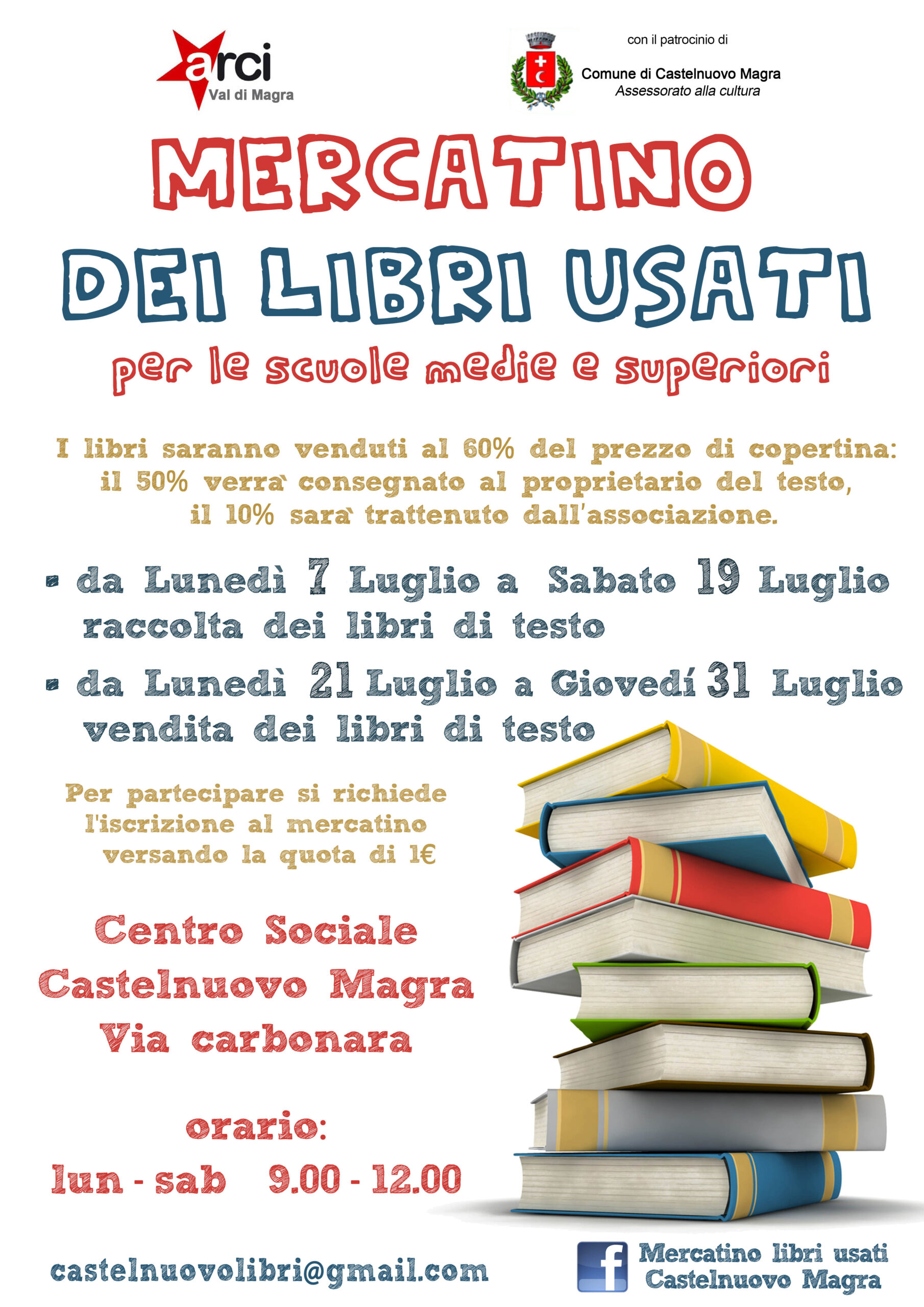 Arci Val di Magra – Comune di Castelnuovo Magra: dal 7 al 31 luglio il mercatino dei libri usati 2014