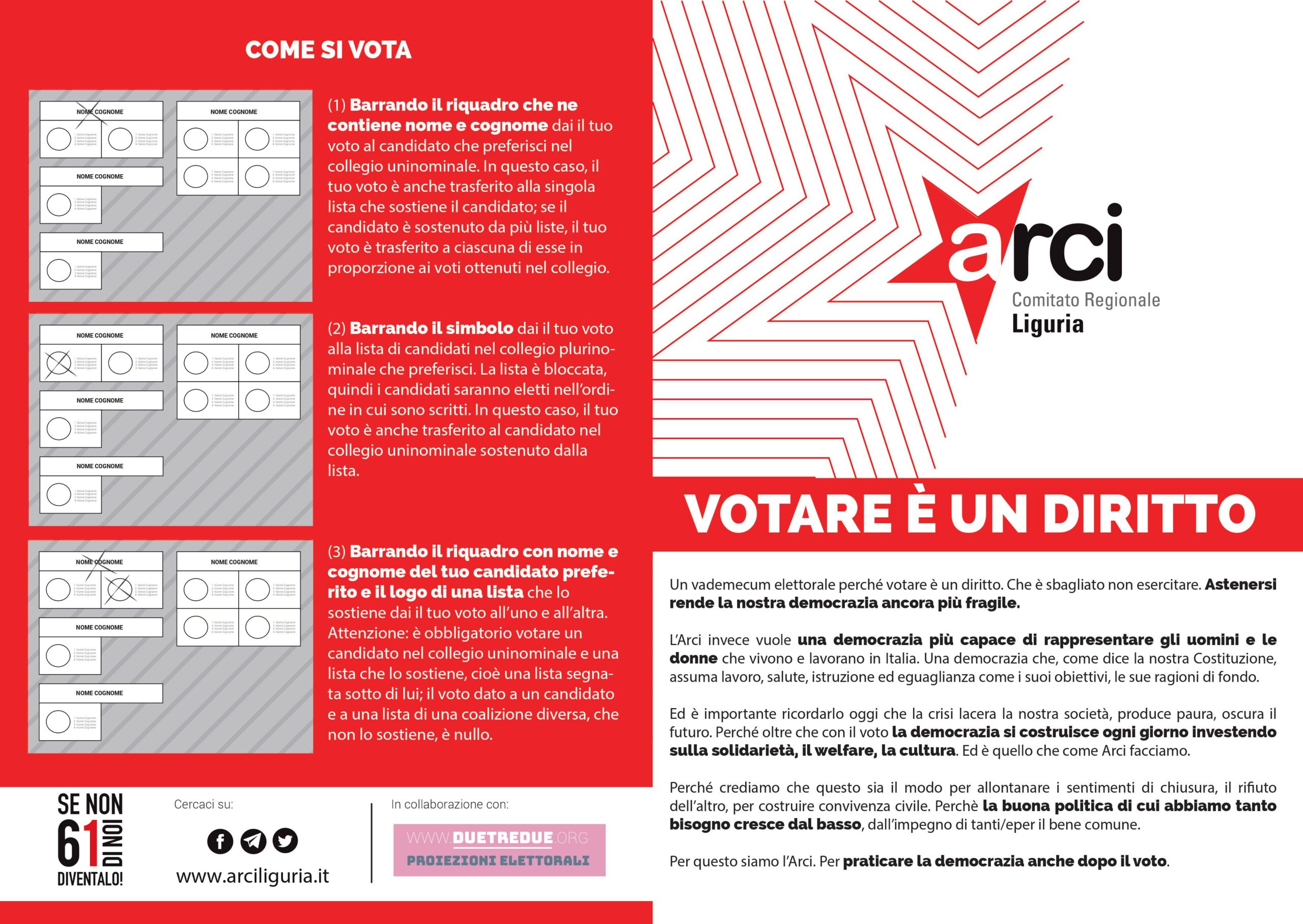 Votare è un diritto. A pochi giorni dal voto Arci Liguria promuove un semplice ma importante strumento di servizio per soci e circoli.